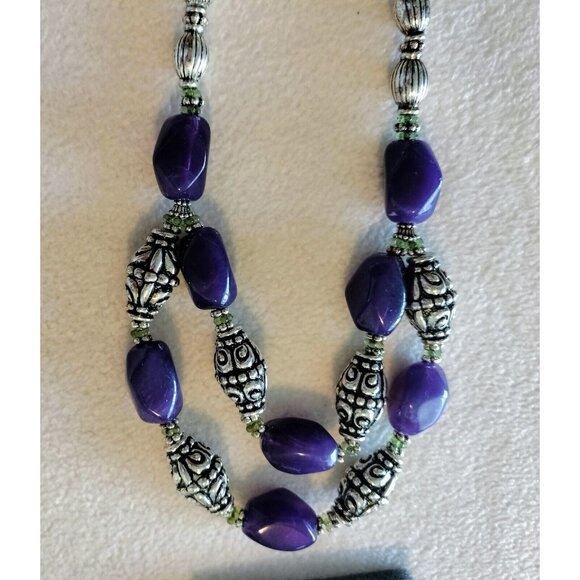 Avon Vintage Necklace Bold Amethyst Color Button Silver Cabochon Purple Jewelry - Picture 10 of 16